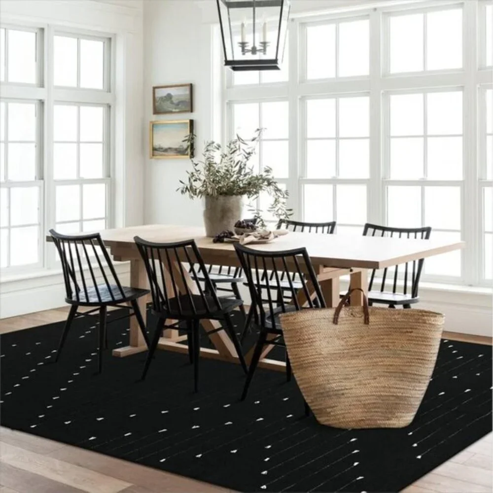 New Boho Area Rug 8' x 10' – Washable Black Moroccan Cotton Rug for Living Room